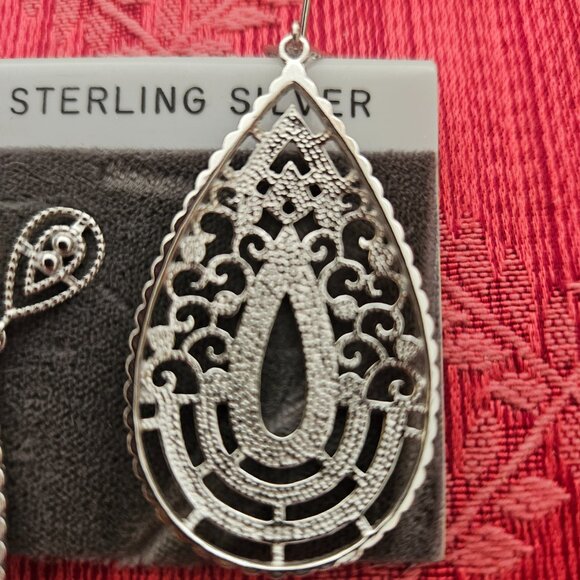 Sterling Silver Filigree Drop Earring - Picture 3 of 3